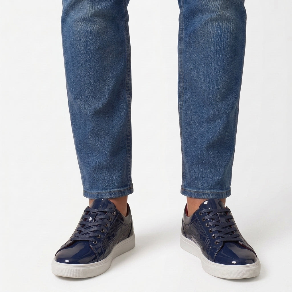 Baskets décontractées en similicuir brillant pour hommes