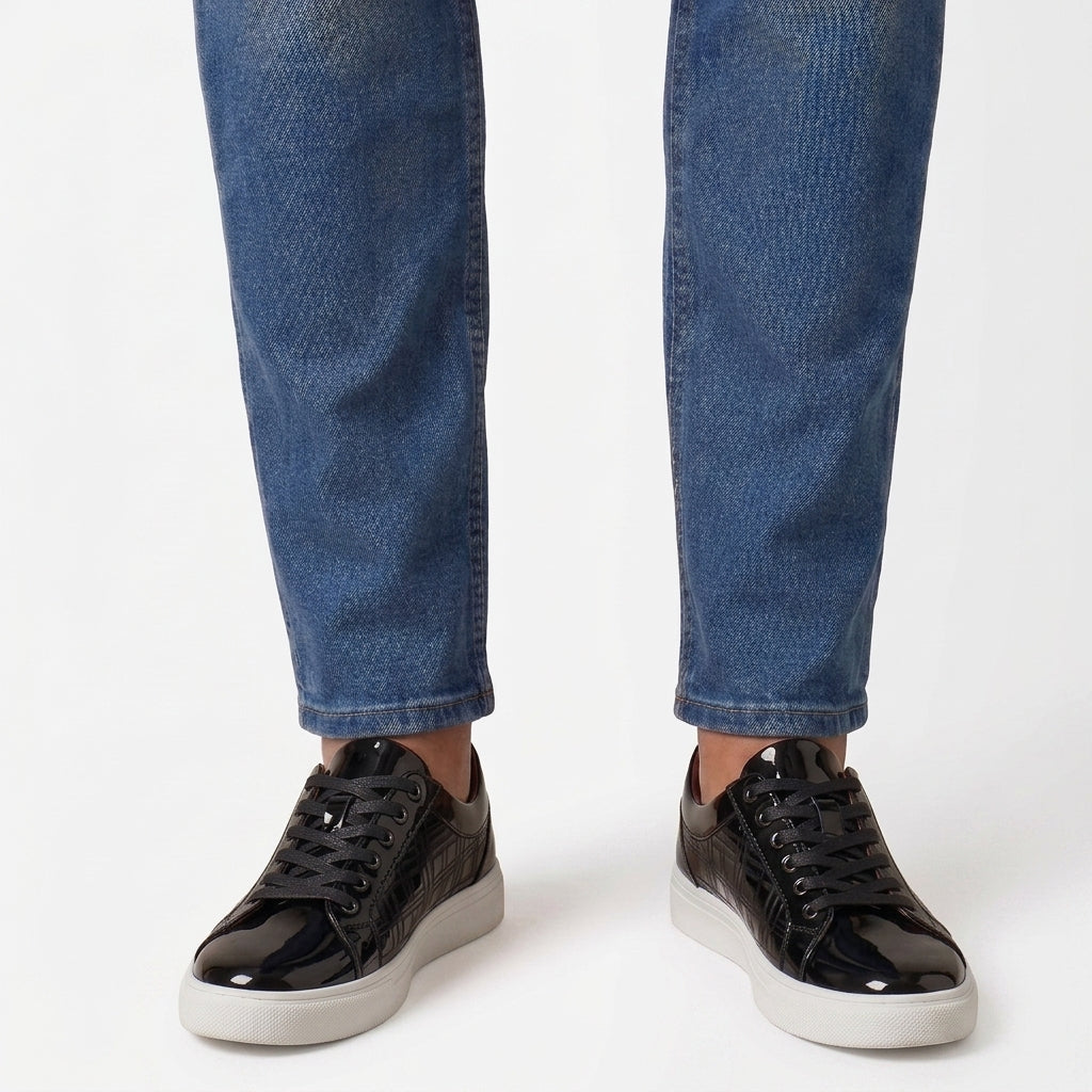Baskets décontractées en similicuir brillant pour hommes