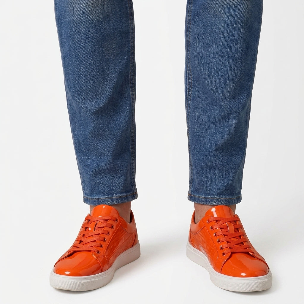 Baskets décontractées en similicuir brillant pour hommes