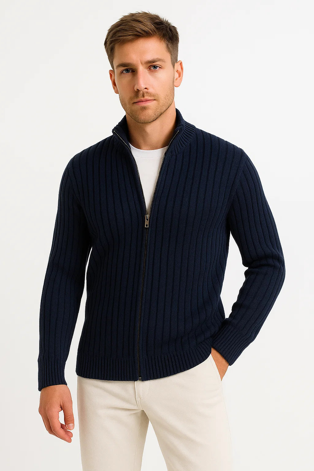 Cardigan classique en tricot côtelé pour homme