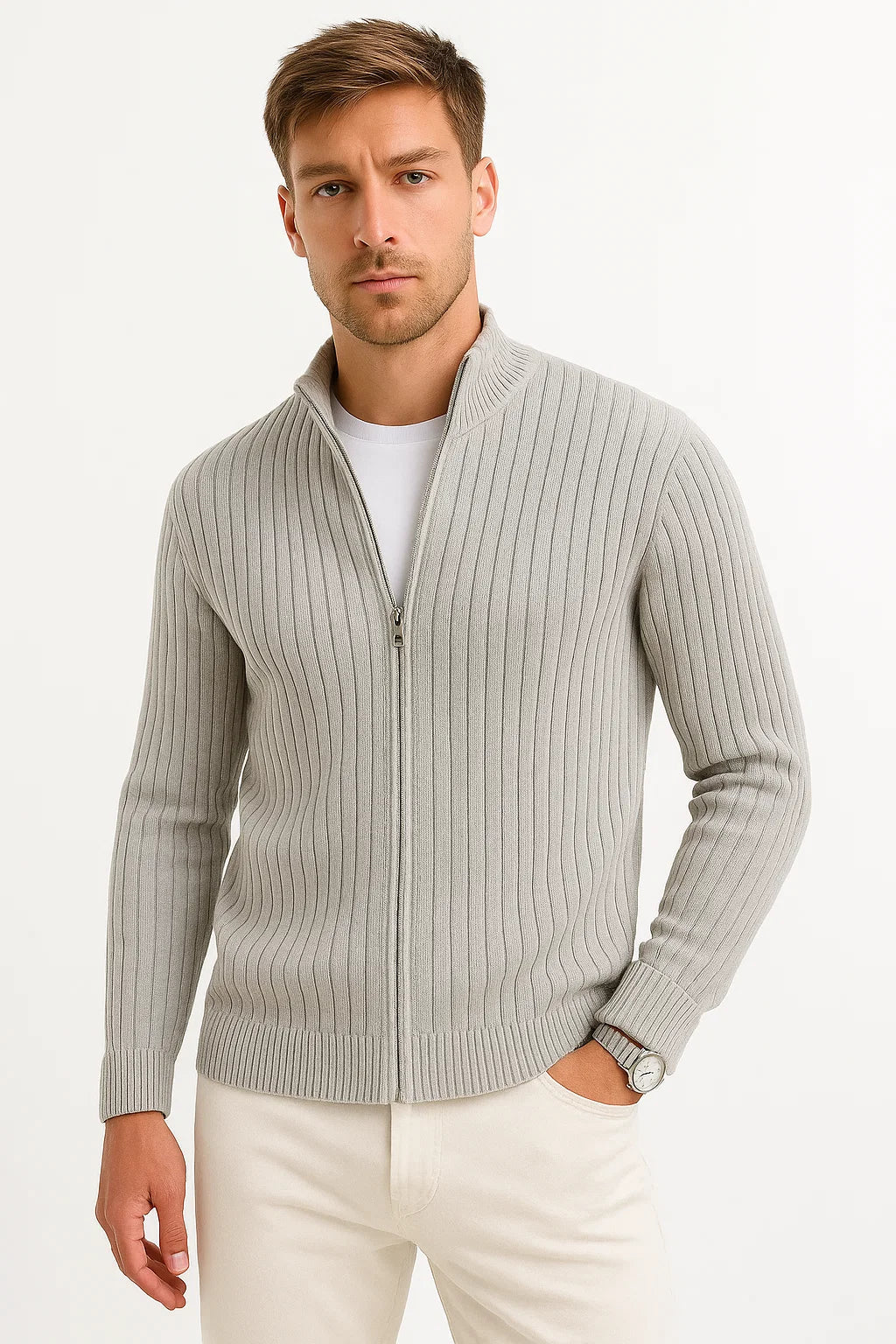 Cardigan classique en tricot côtelé pour homme
