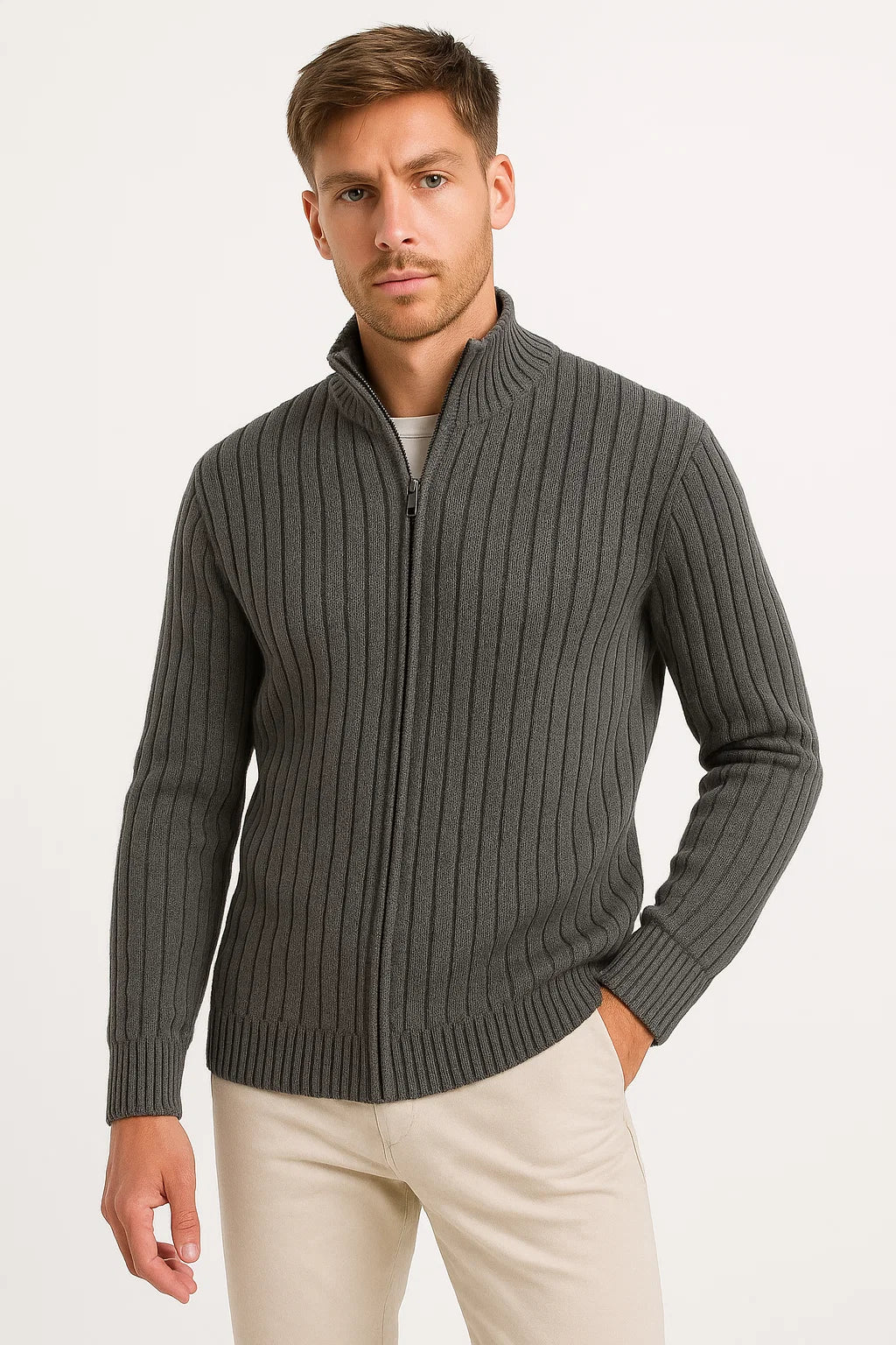 Cardigan classique en tricot côtelé pour homme