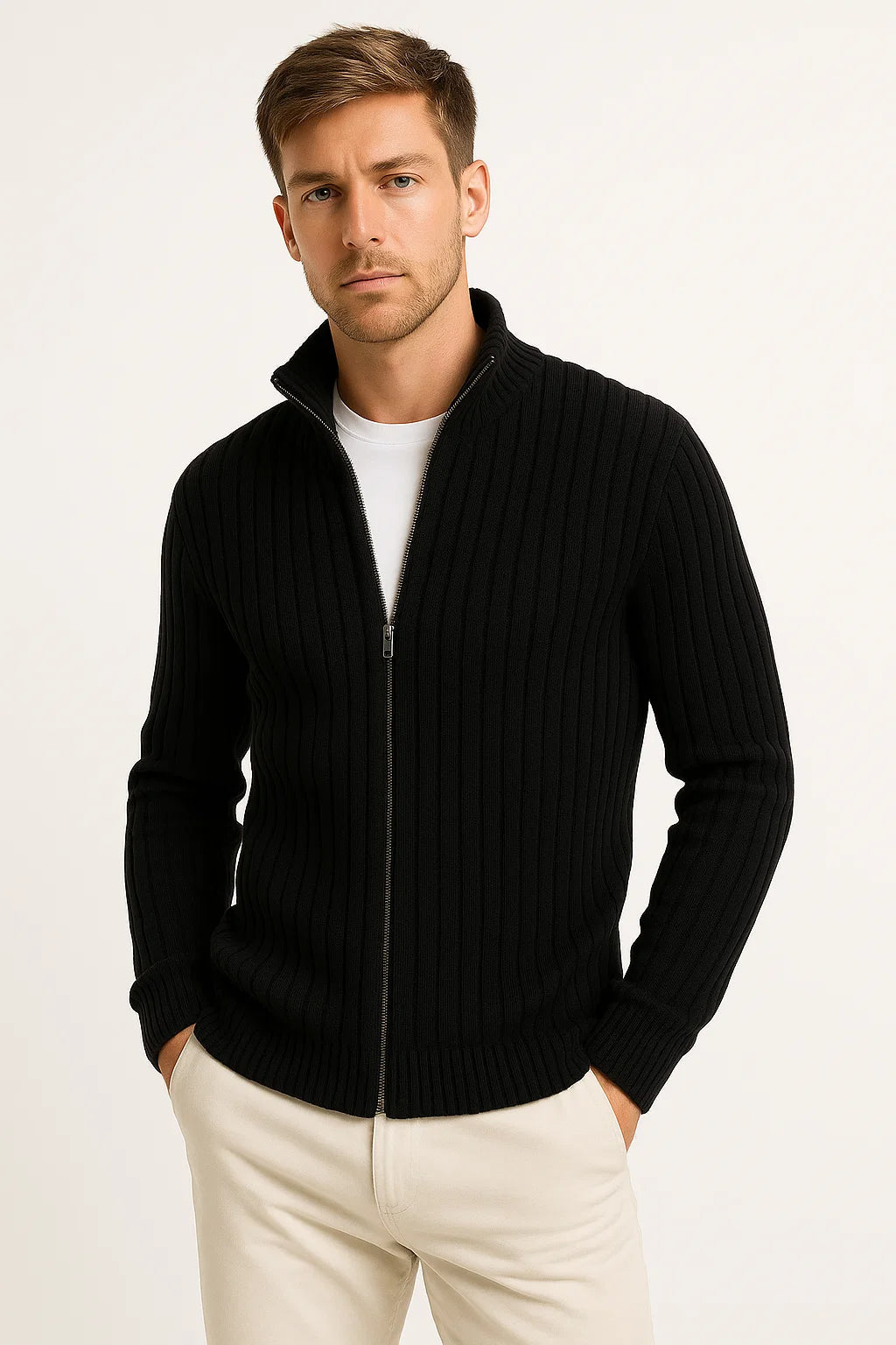 Cardigan classique en tricot côtelé pour homme