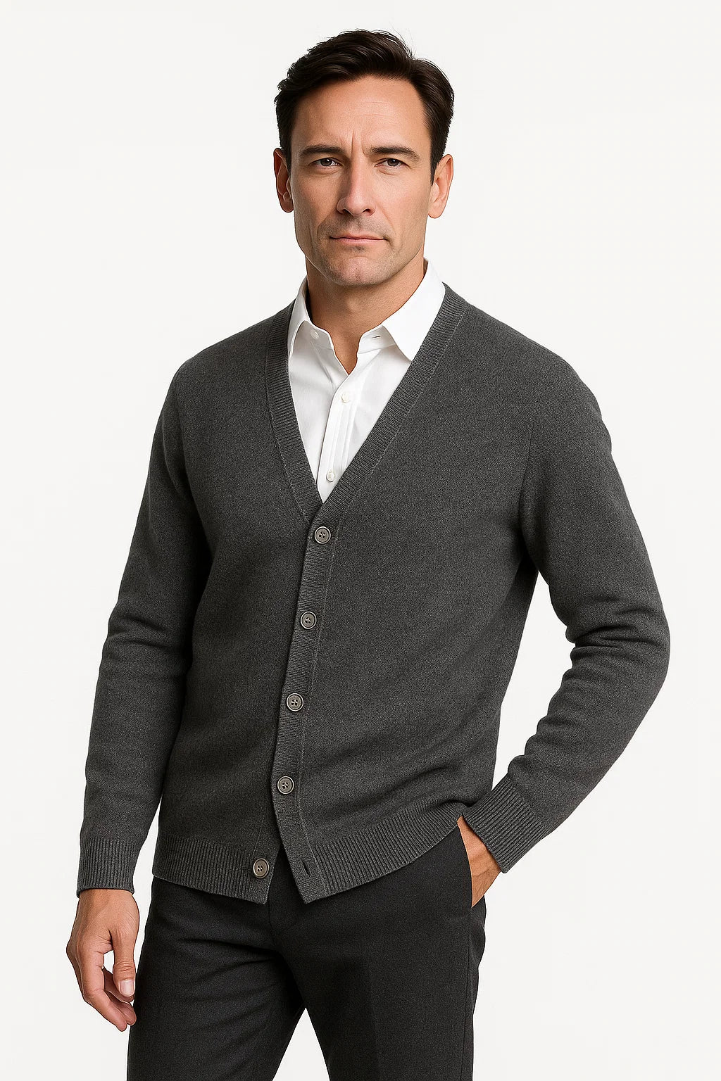 Cardigan col en v en maille pour homme