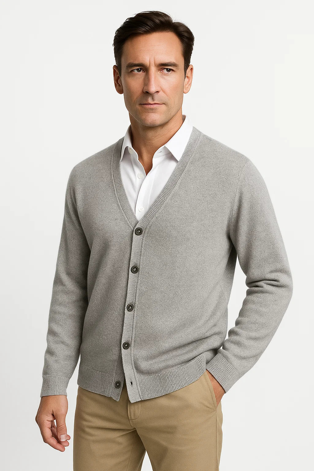 Cardigan col en v en maille pour homme