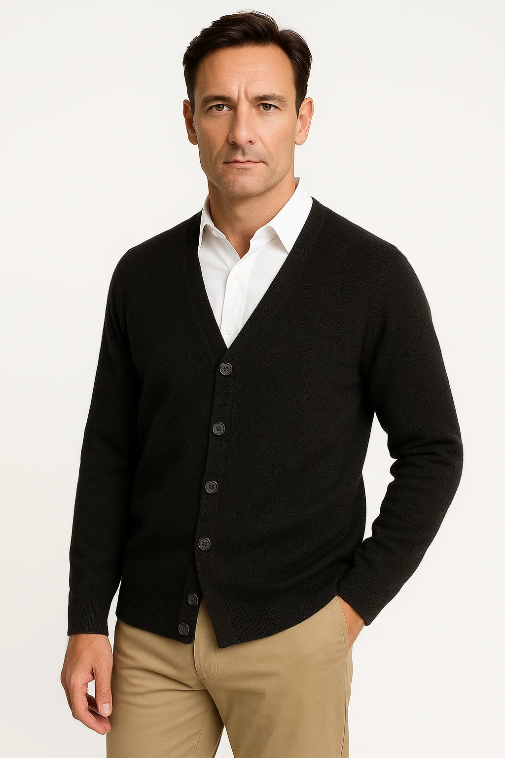 Cardigan col en v en maille pour homme