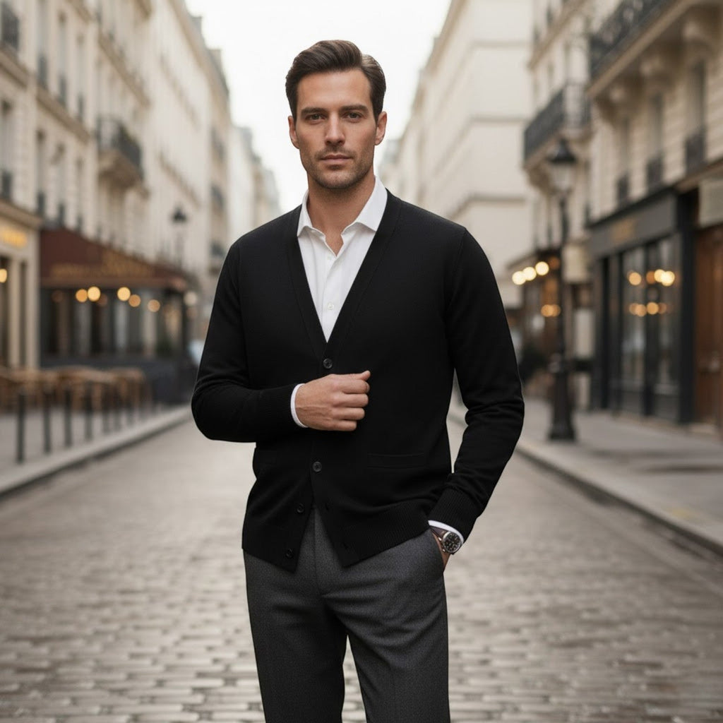 Cardigan homme maille coton col v