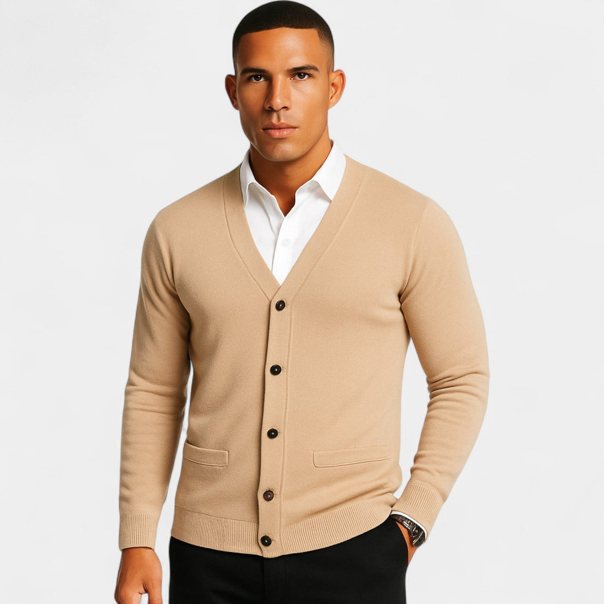 Cardigan homme maille coton col v