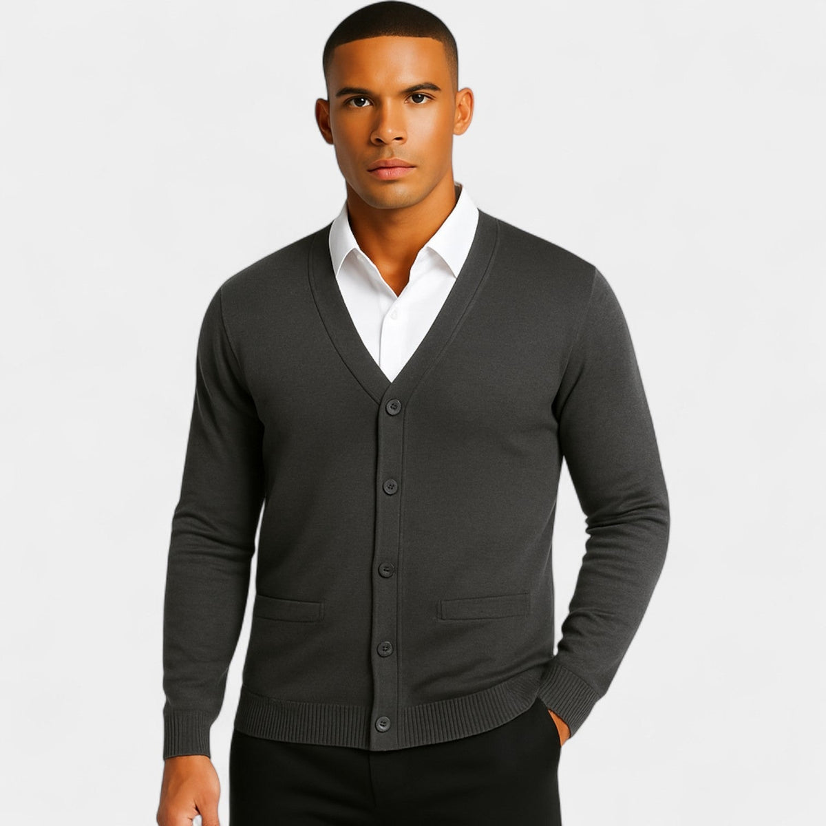 Cardigan homme maille coton col v