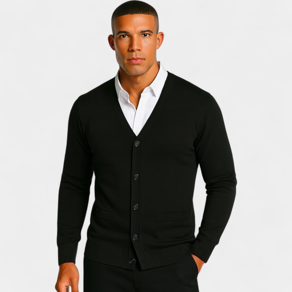 Cardigan homme maille coton col v