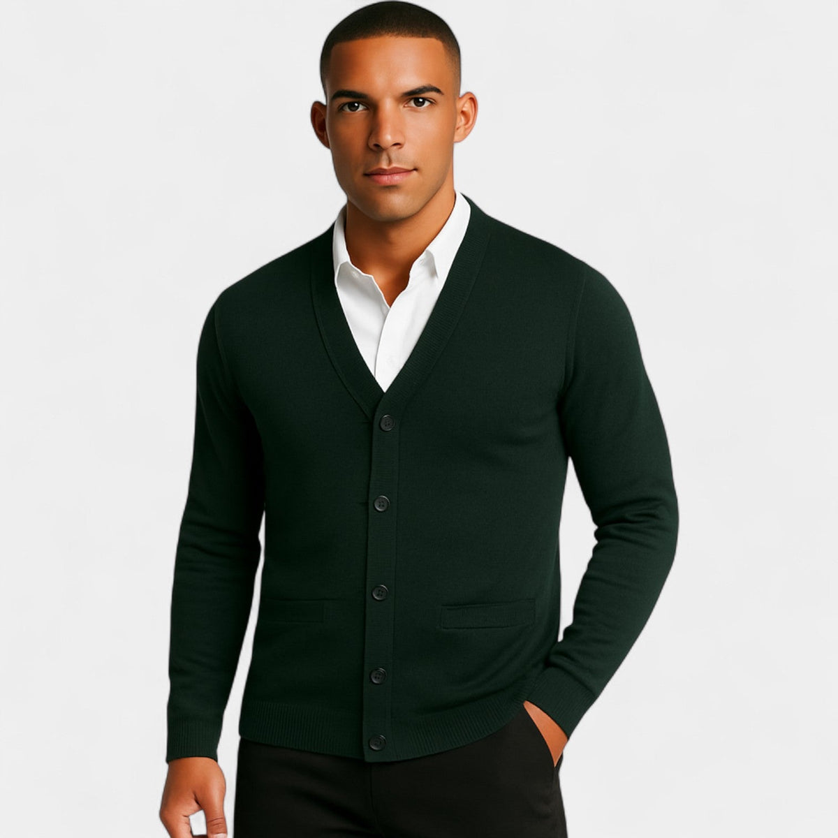 Cardigan homme maille coton col v