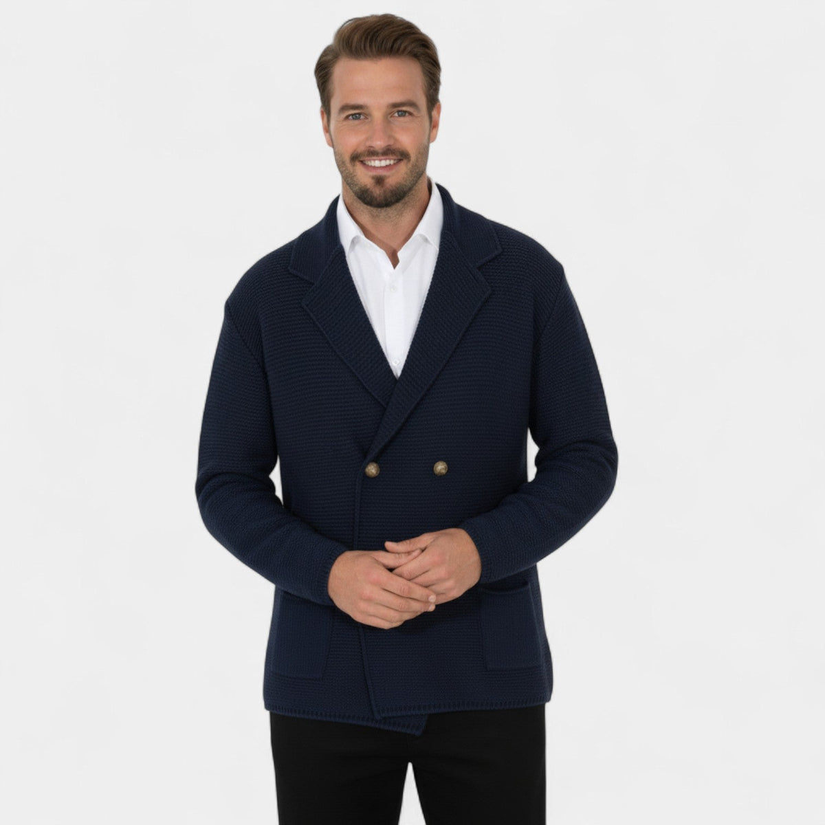 Cardigan homme maille croisée col à revers