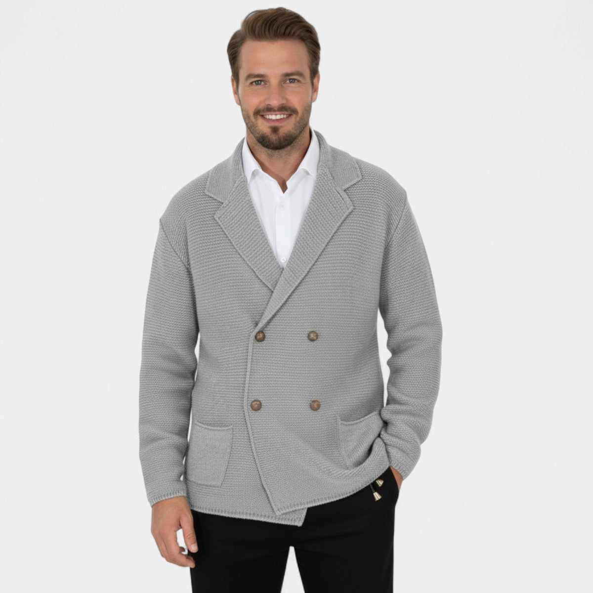 Cardigan homme maille croisée col à revers