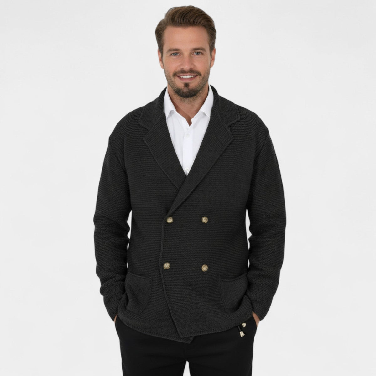 Cardigan homme maille croisée col à revers