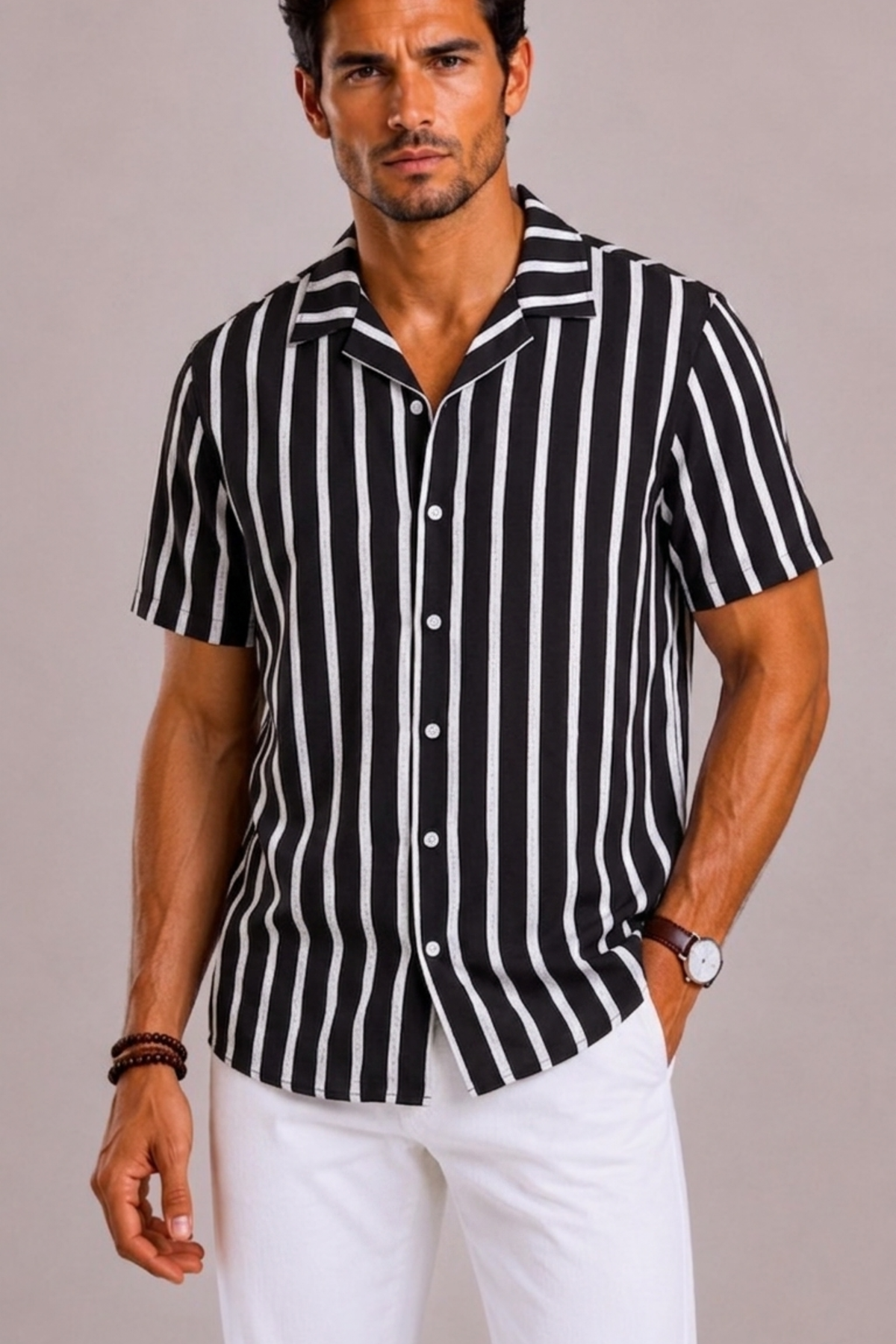 Chemise rayée avec manches courtes pour hommes