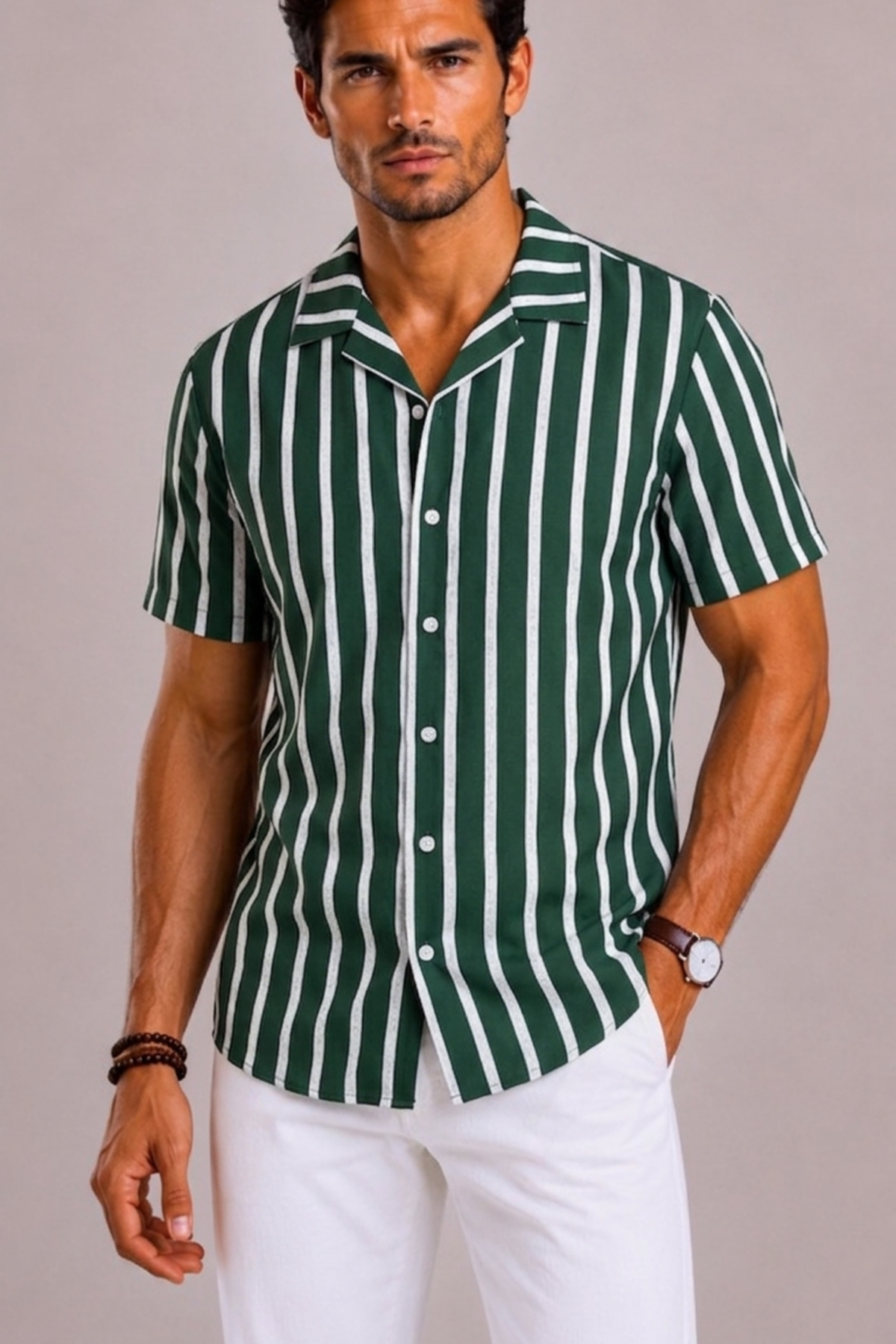 Chemise rayée avec manches courtes pour hommes
