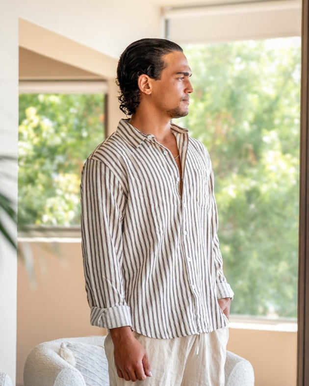 Chemise rayée avec manches longues pour hommes