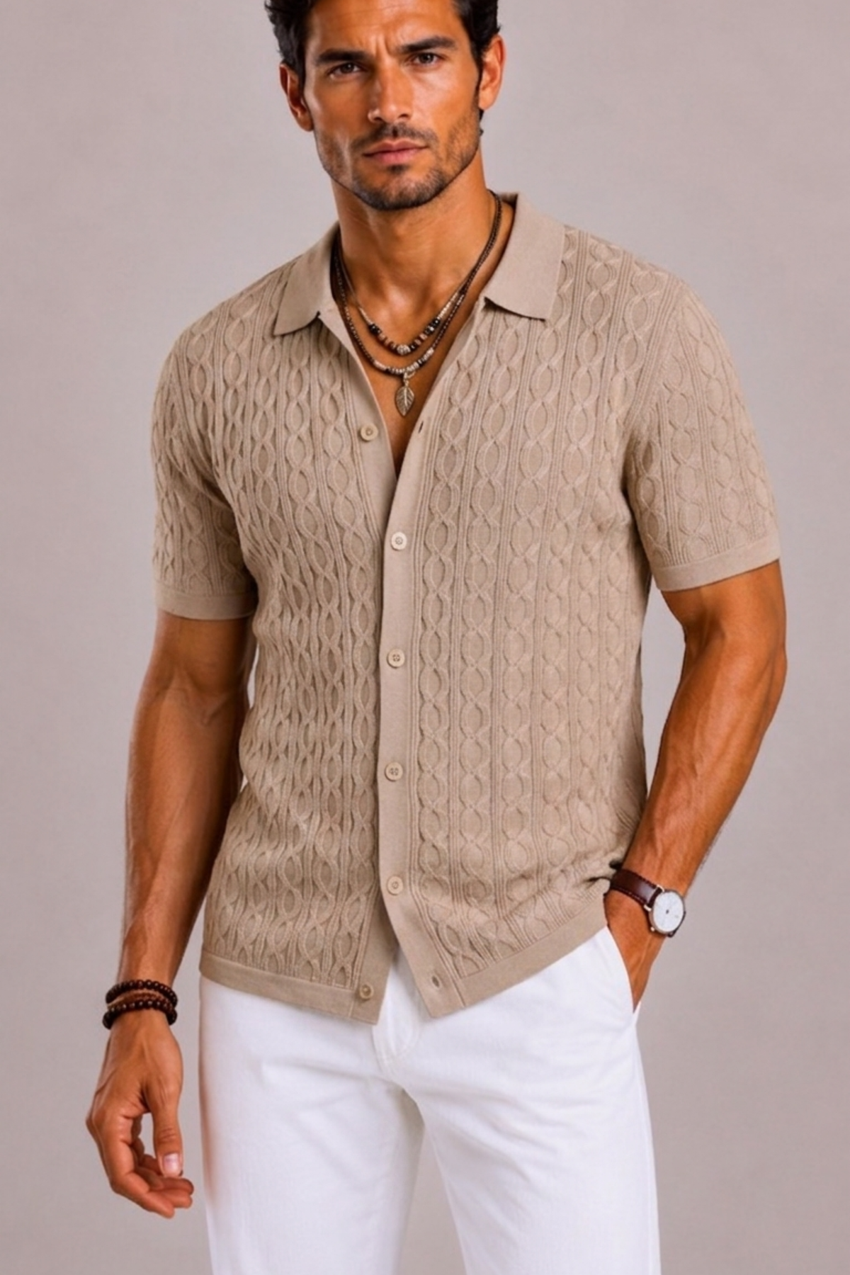 Chemise slim fit structurée avec manches courtes pour hommes
