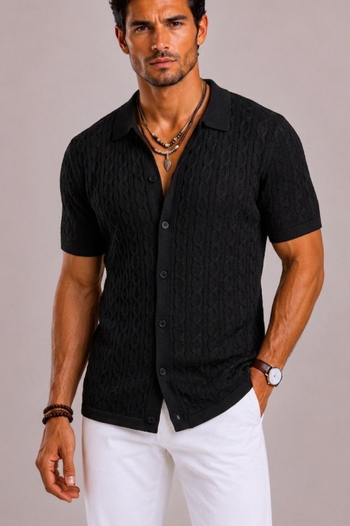 Chemise slim fit structurée avec manches courtes pour hommes