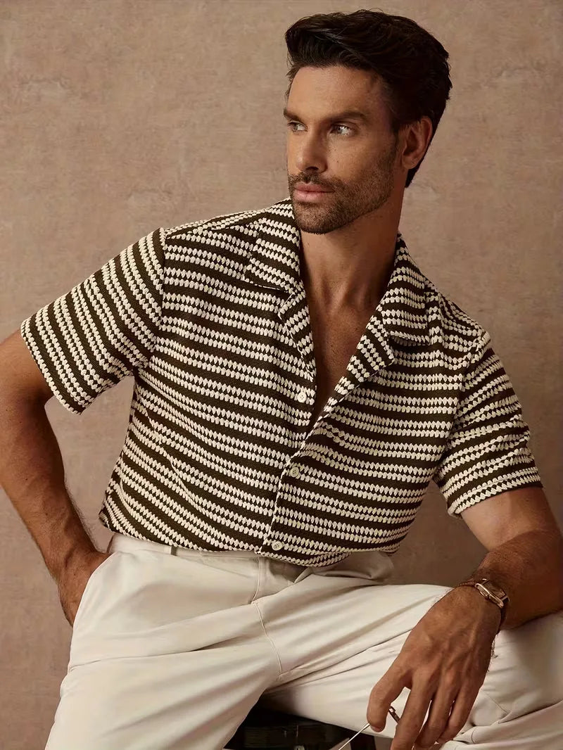Chemise texturée à col v pour hommes