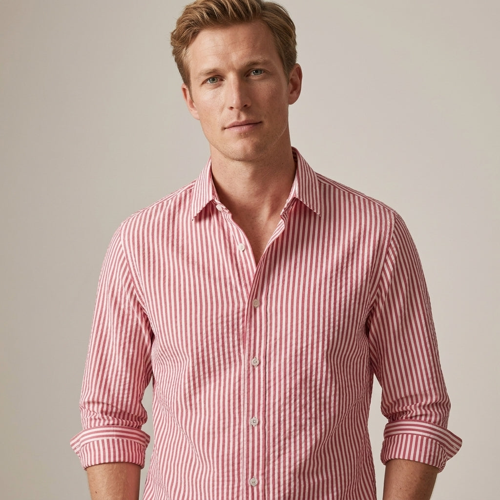 Chemise texturée avec motif vertical pour hommes
