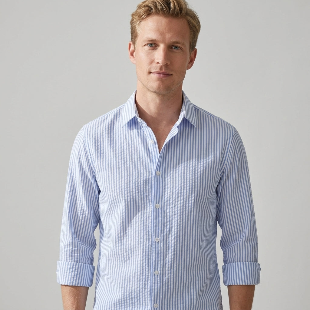 Chemise texturée avec motif vertical pour hommes