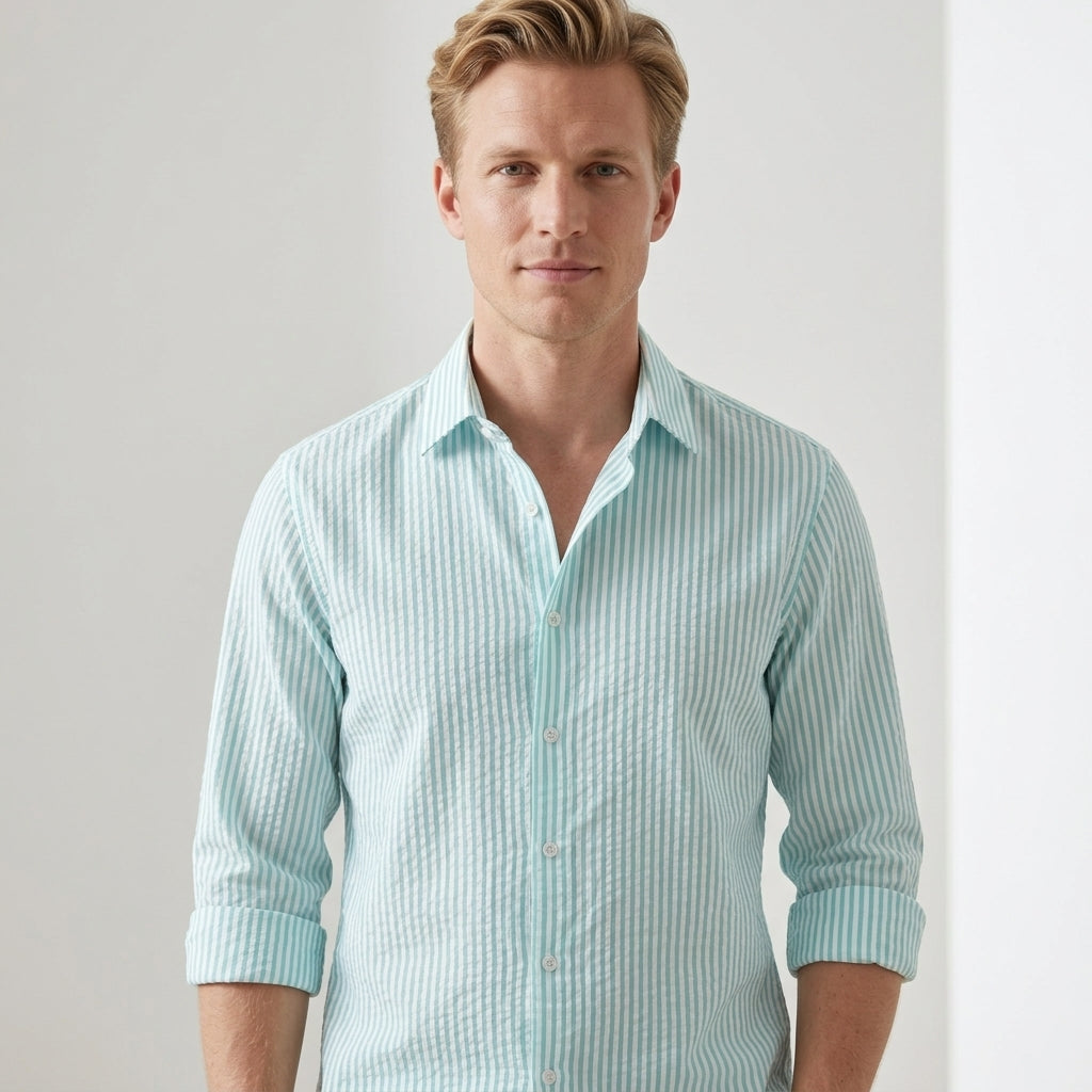 Chemise texturée avec motif vertical pour hommes