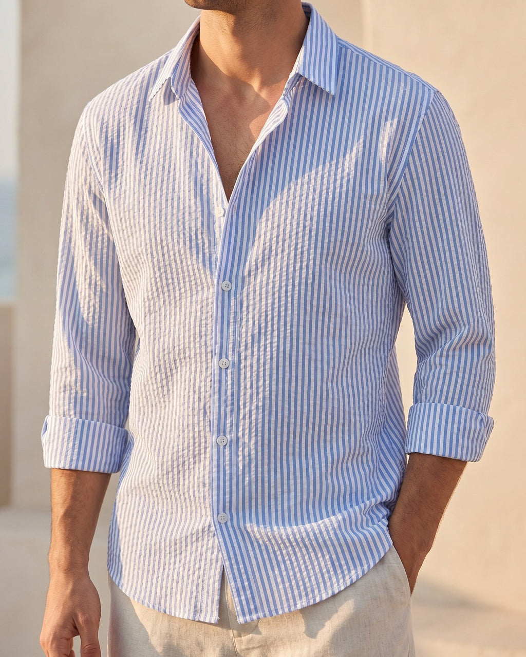 Chemise texturée avec motif vertical pour hommes