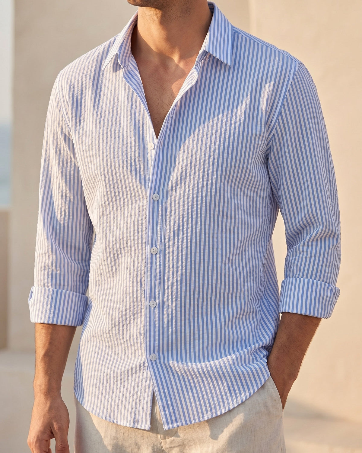 Chemise texturée avec motif vertical pour hommes