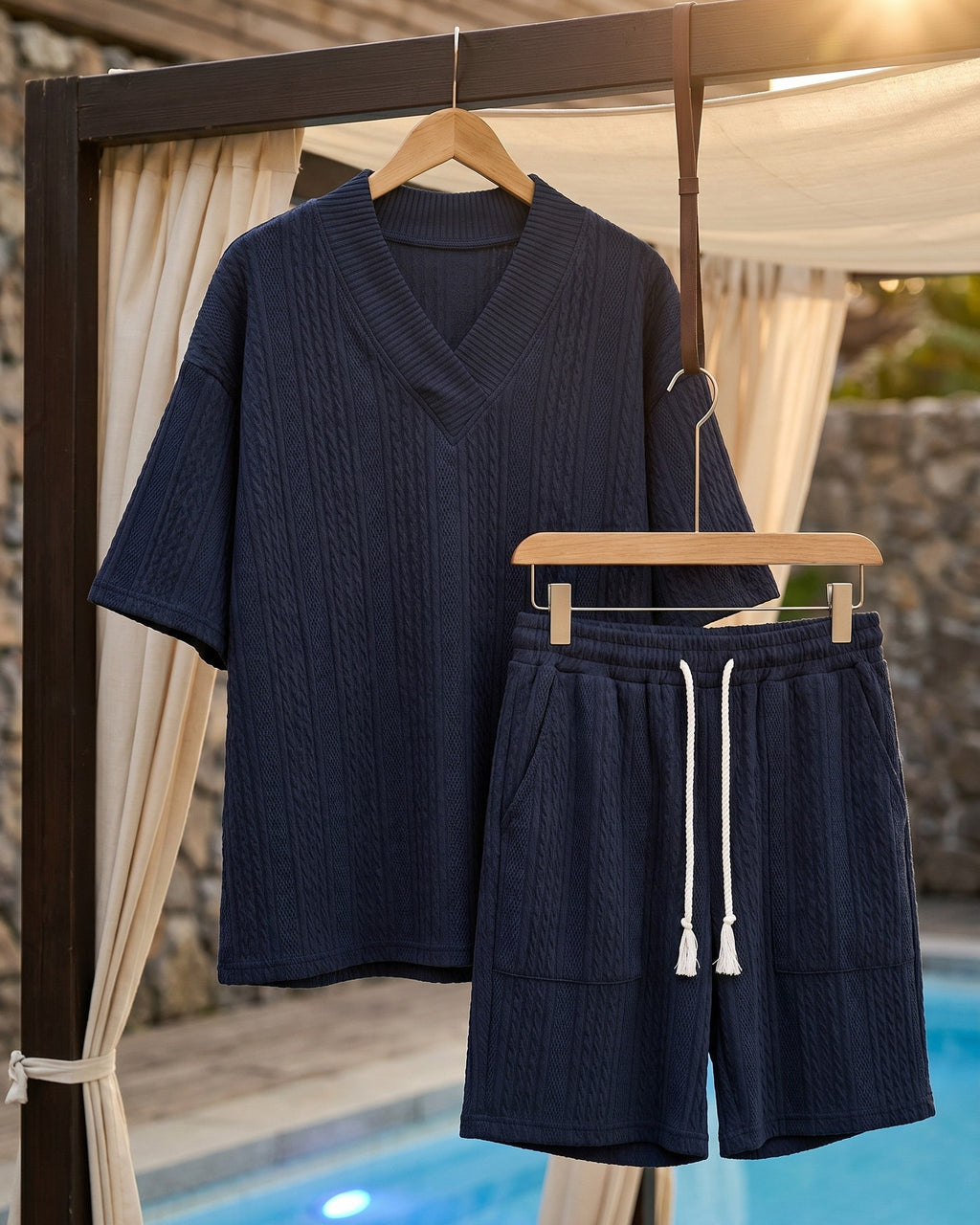 Ensemble tricoté avec col v et short pour hommes