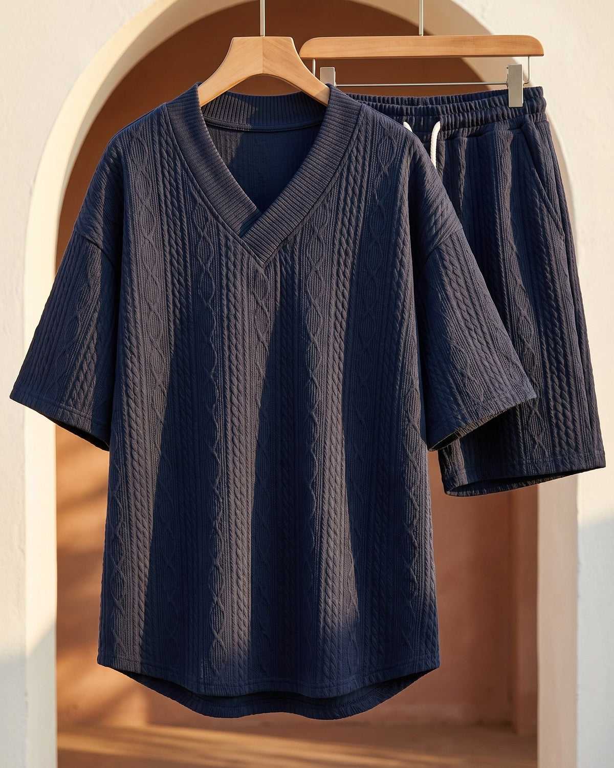 Ensemble tricoté avec col v et short pour hommes