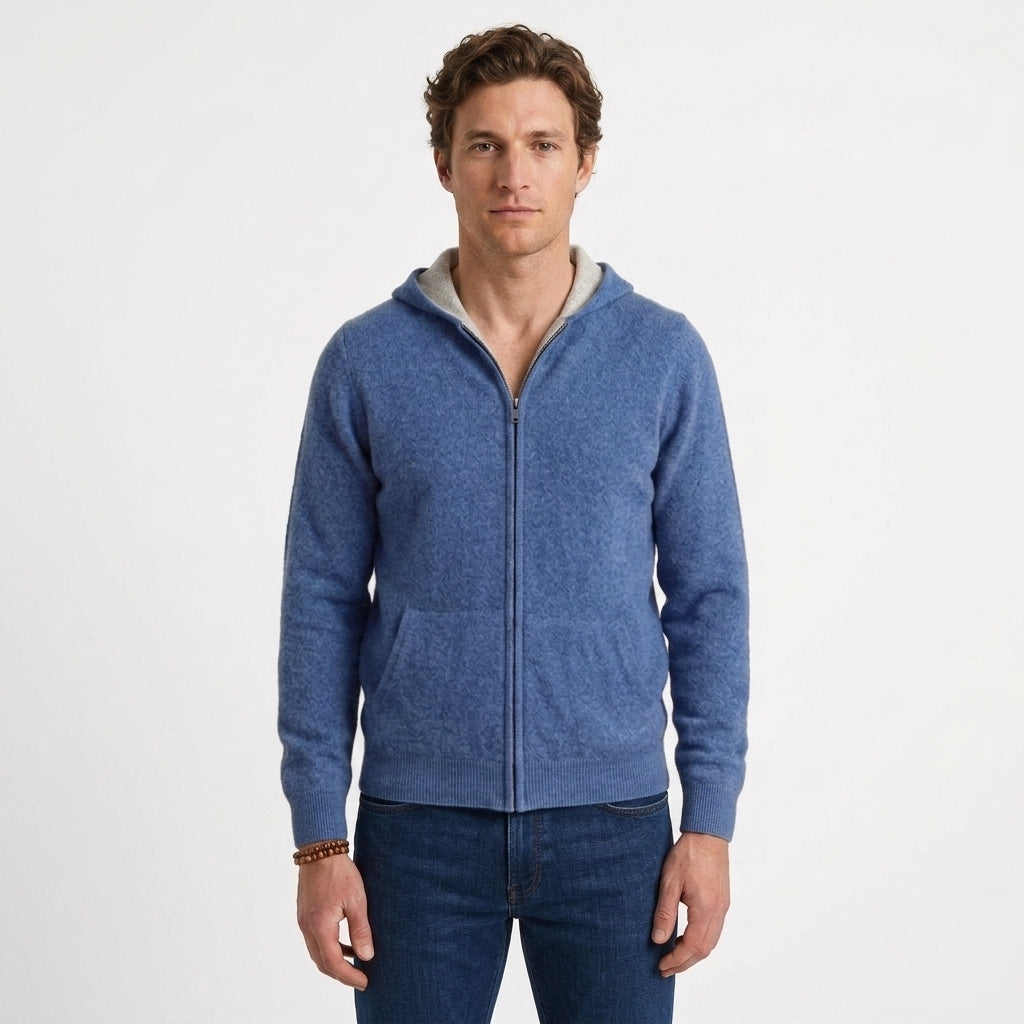 Gilet à capuche zippé en cachemire pour hommes