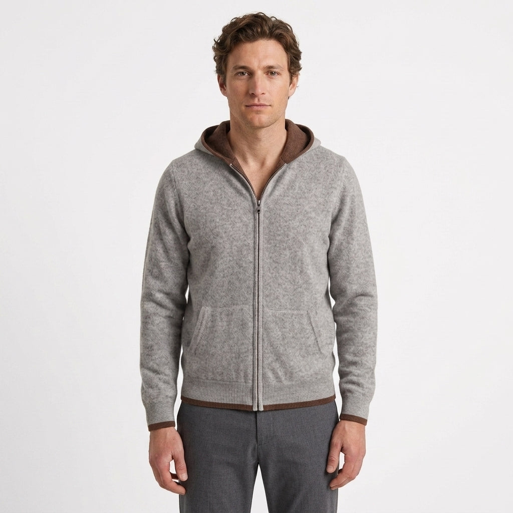 Gilet à capuche zippé en cachemire pour hommes