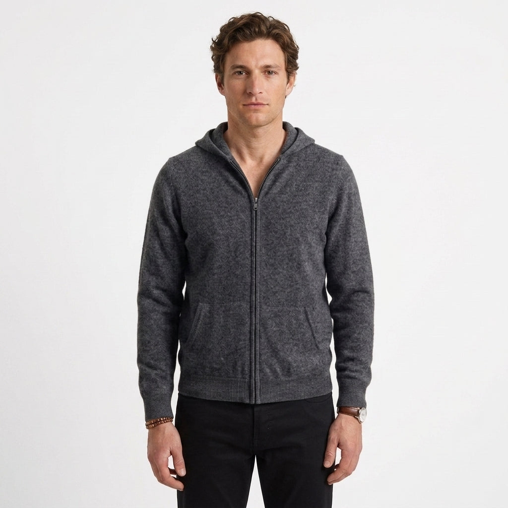 Gilet à capuche zippé en cachemire pour hommes