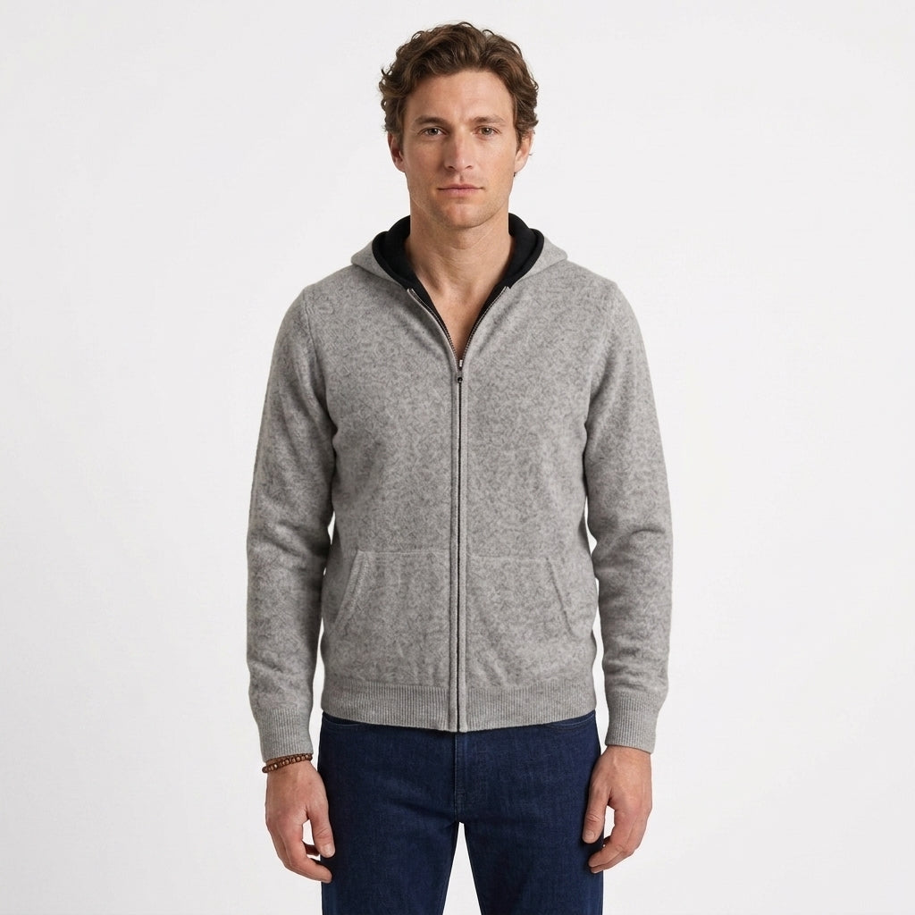 Gilet à capuche zippé en cachemire pour hommes