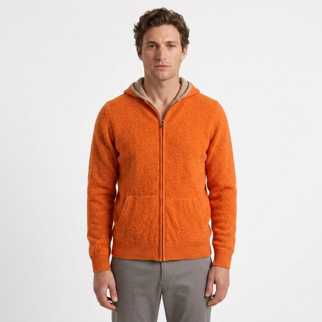 Gilet à capuche zippé en cachemire pour hommes