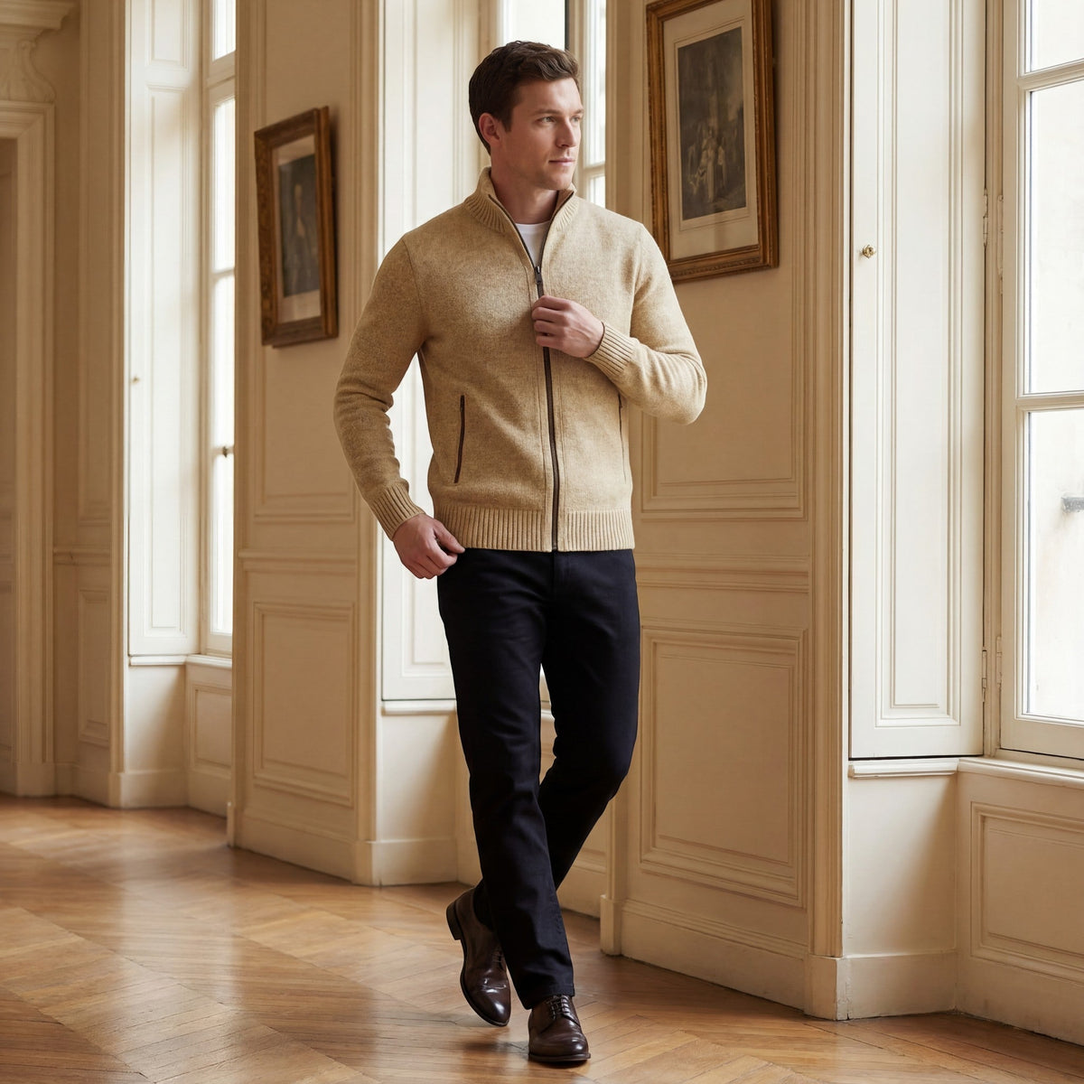Gilet homme maille col montant