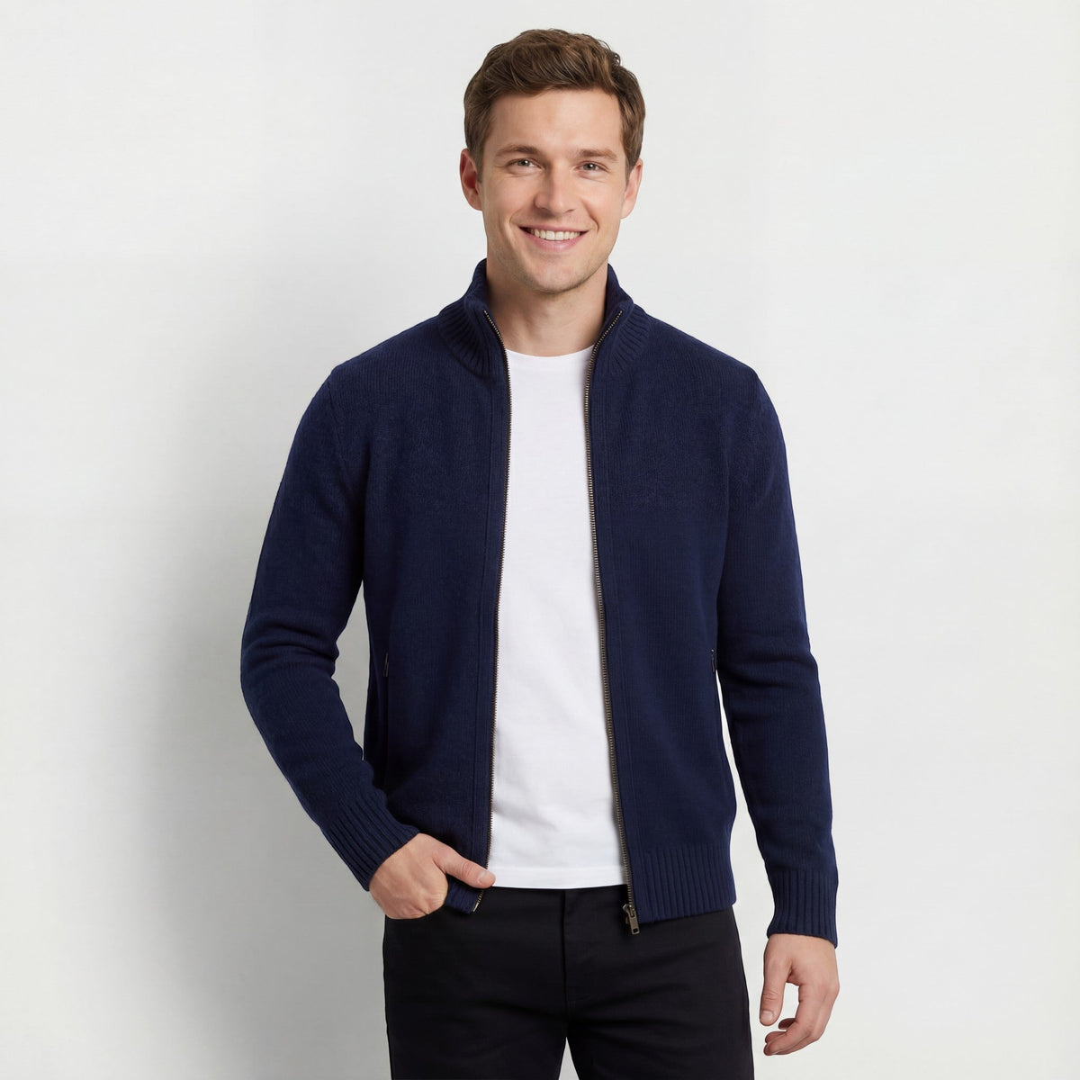 Gilet homme maille col montant