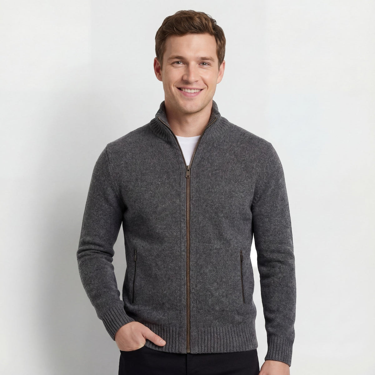 Gilet homme maille col montant