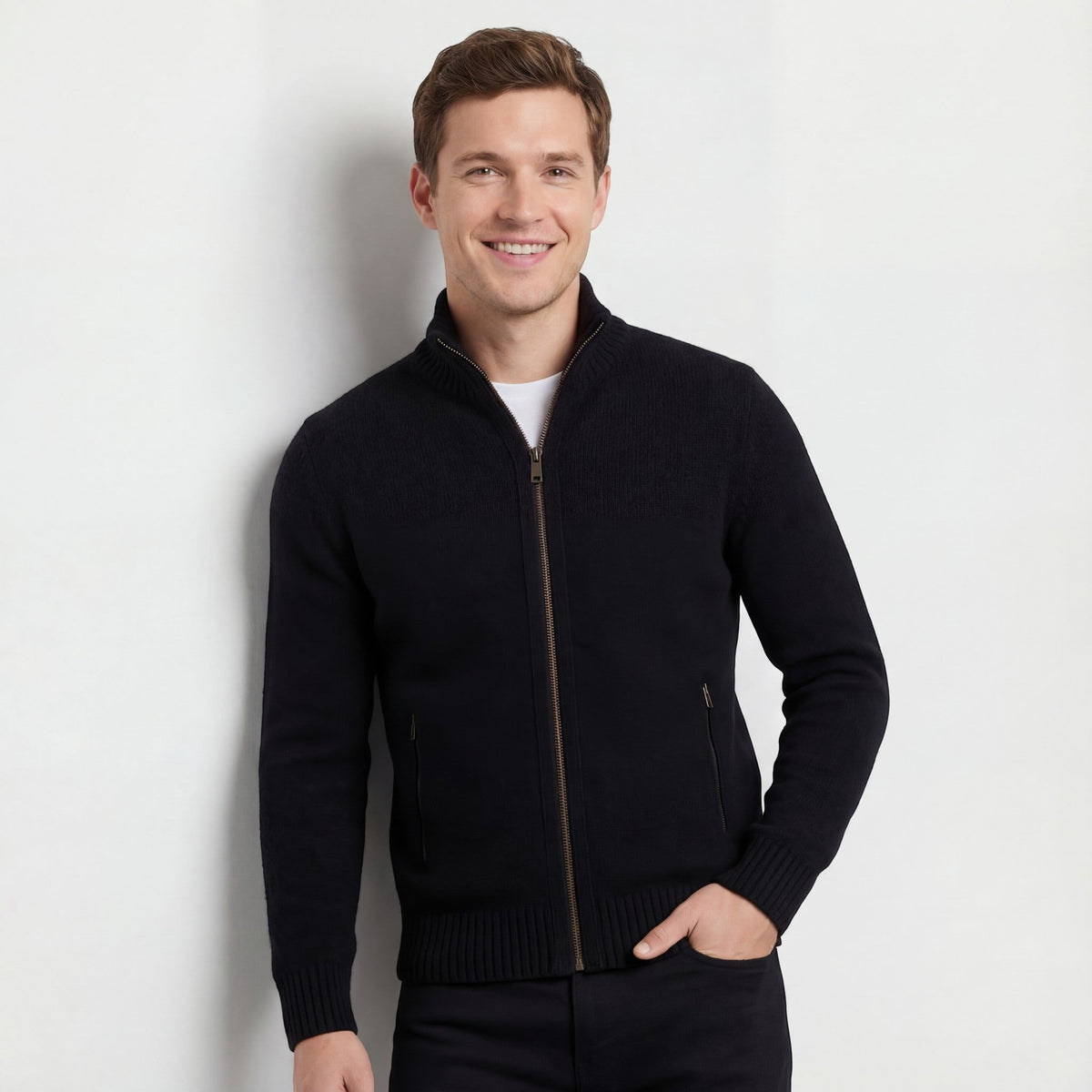 Gilet homme maille col montant