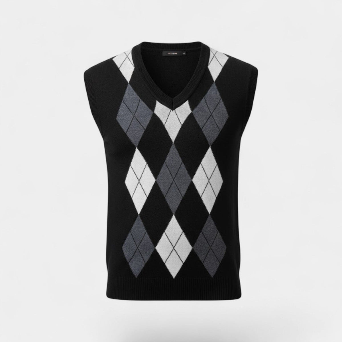 Gilet sans manches homme col v maille à carreaux