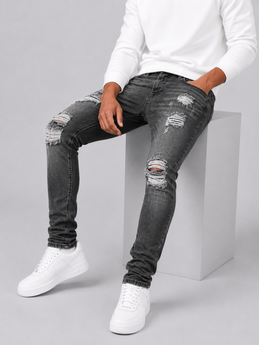 Jeans slim déchiré hommes