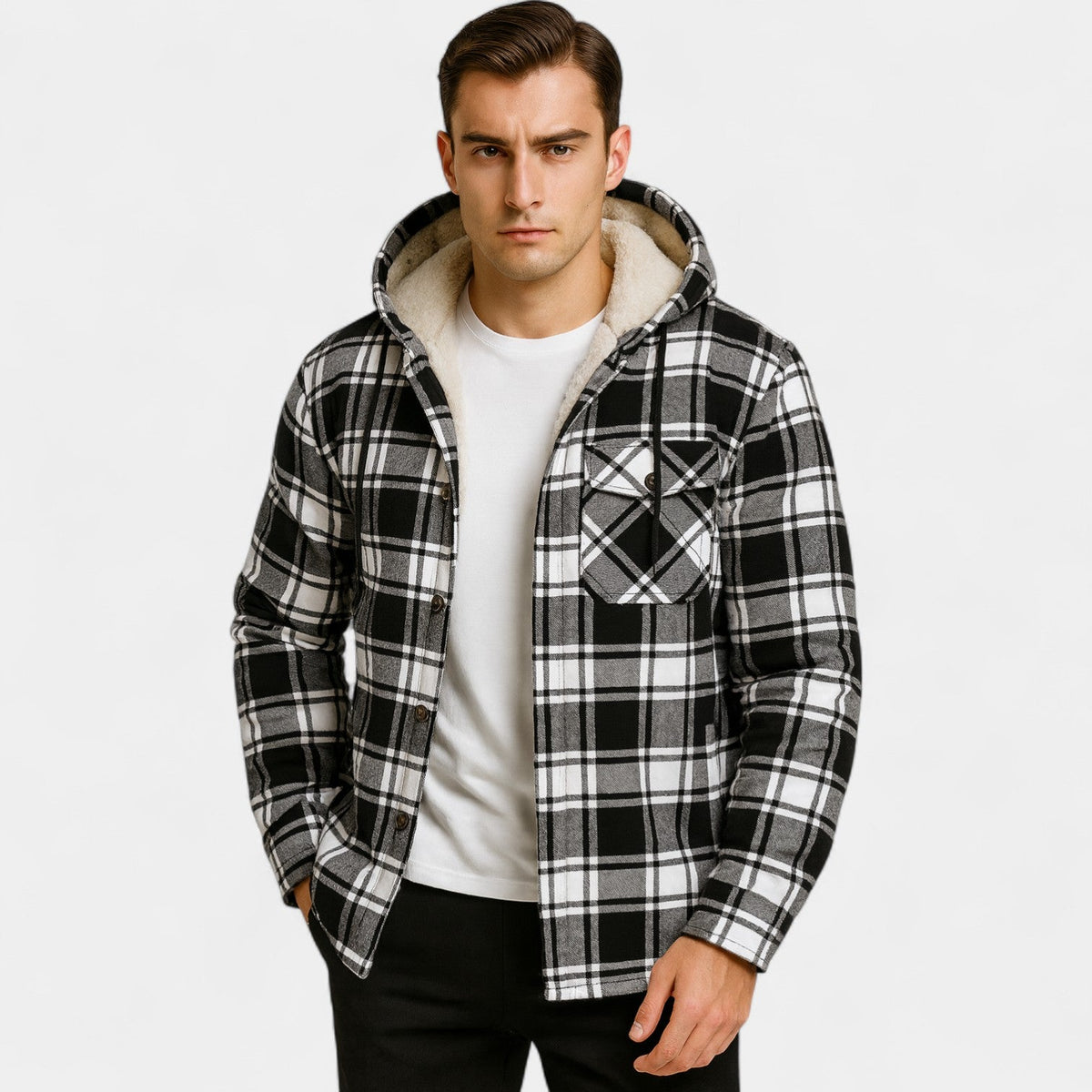 Manteau homme plaid doublure polaire