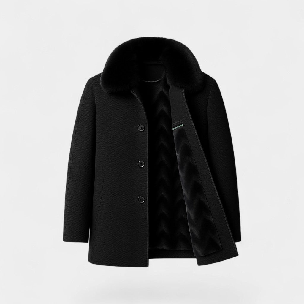 Manteau homme trench laine col fourrure