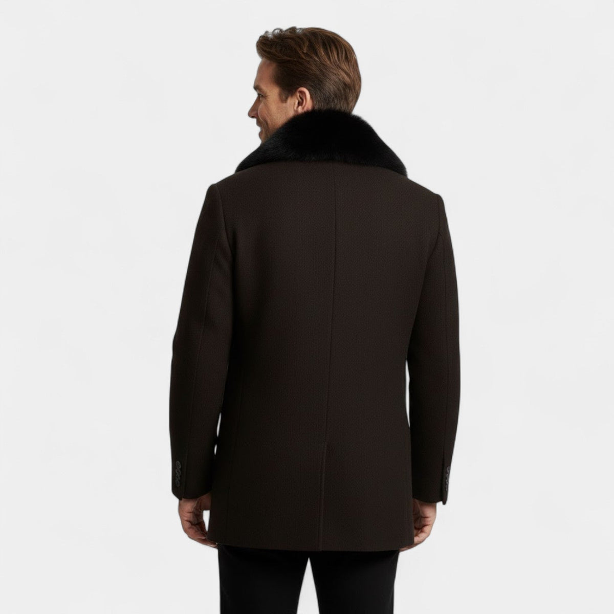 Manteau homme trench laine col fourrure