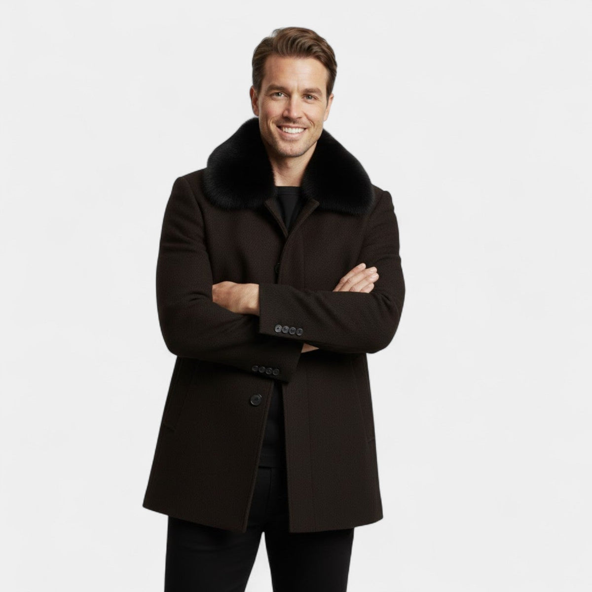 Manteau homme trench laine col fourrure
