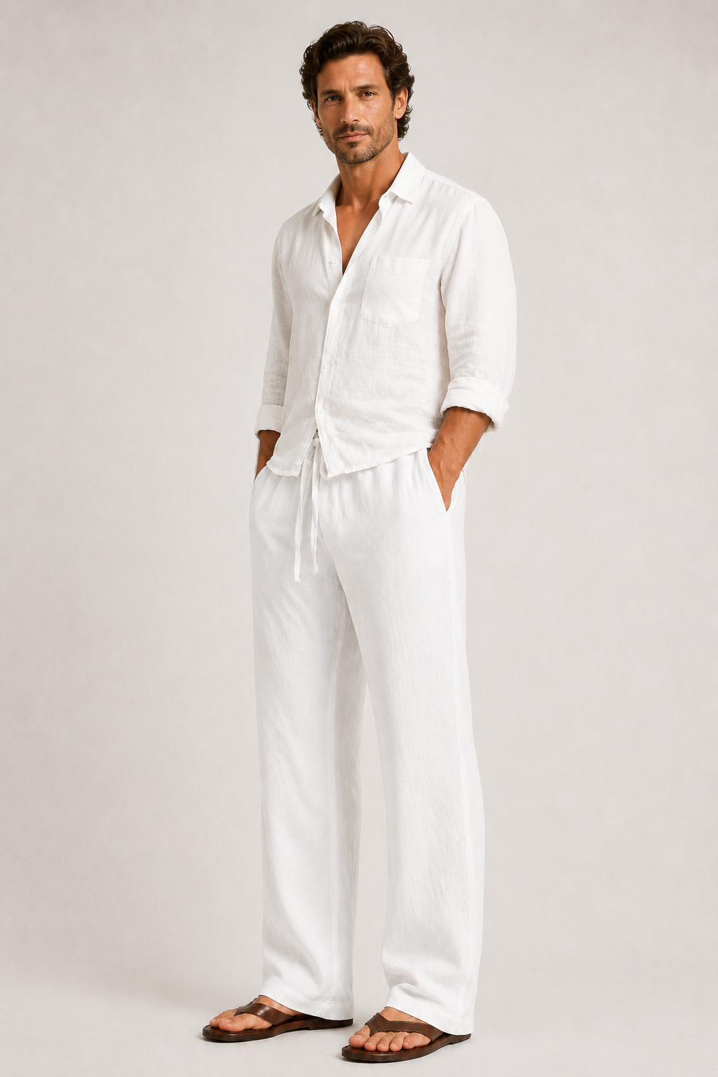 Pantalon lin coton hommes