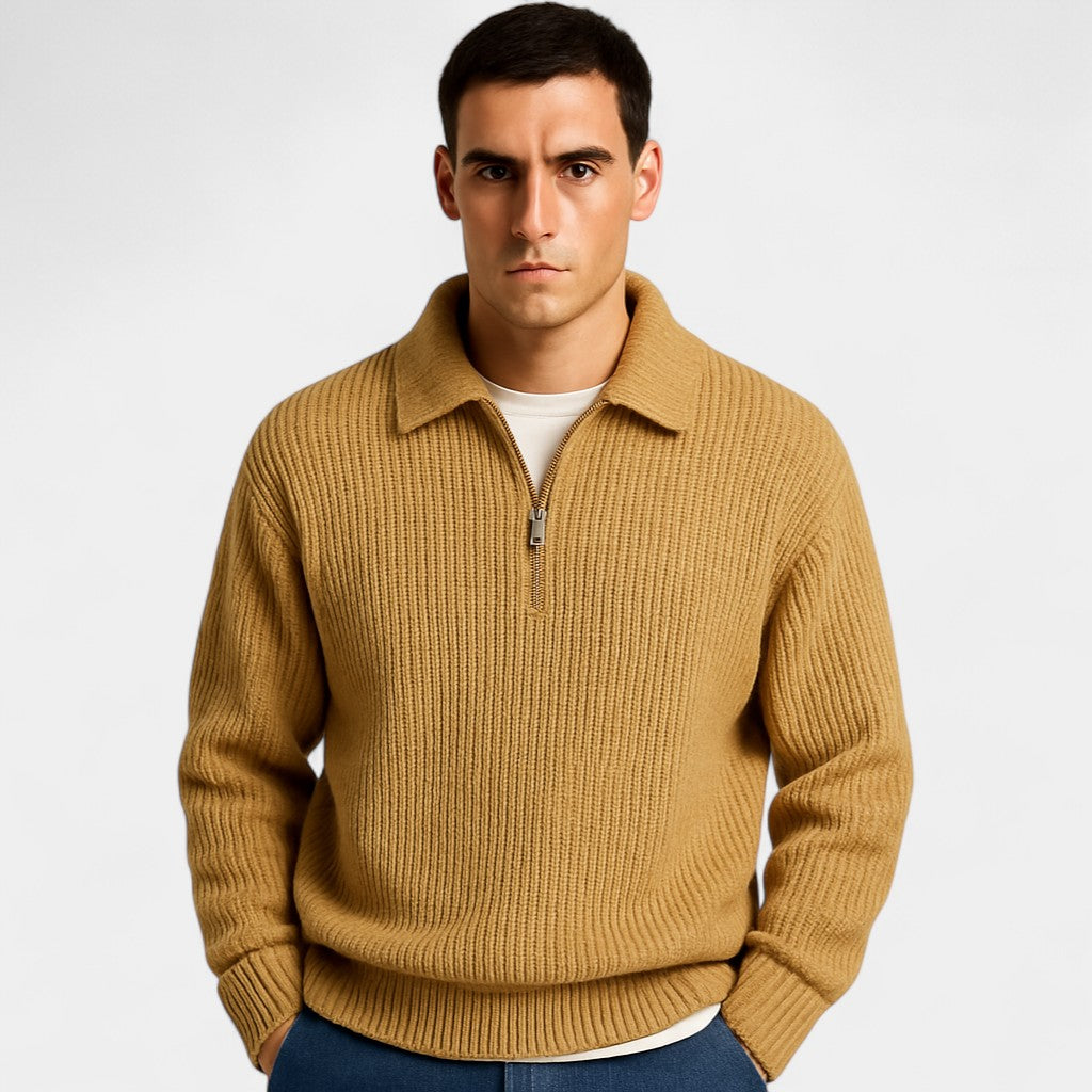 Pull homme maille zip col revers