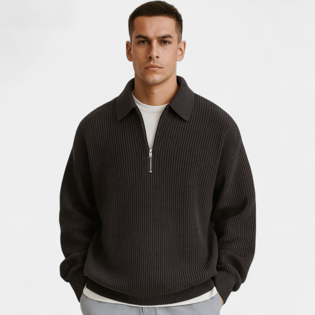 Pull homme maille zip col revers