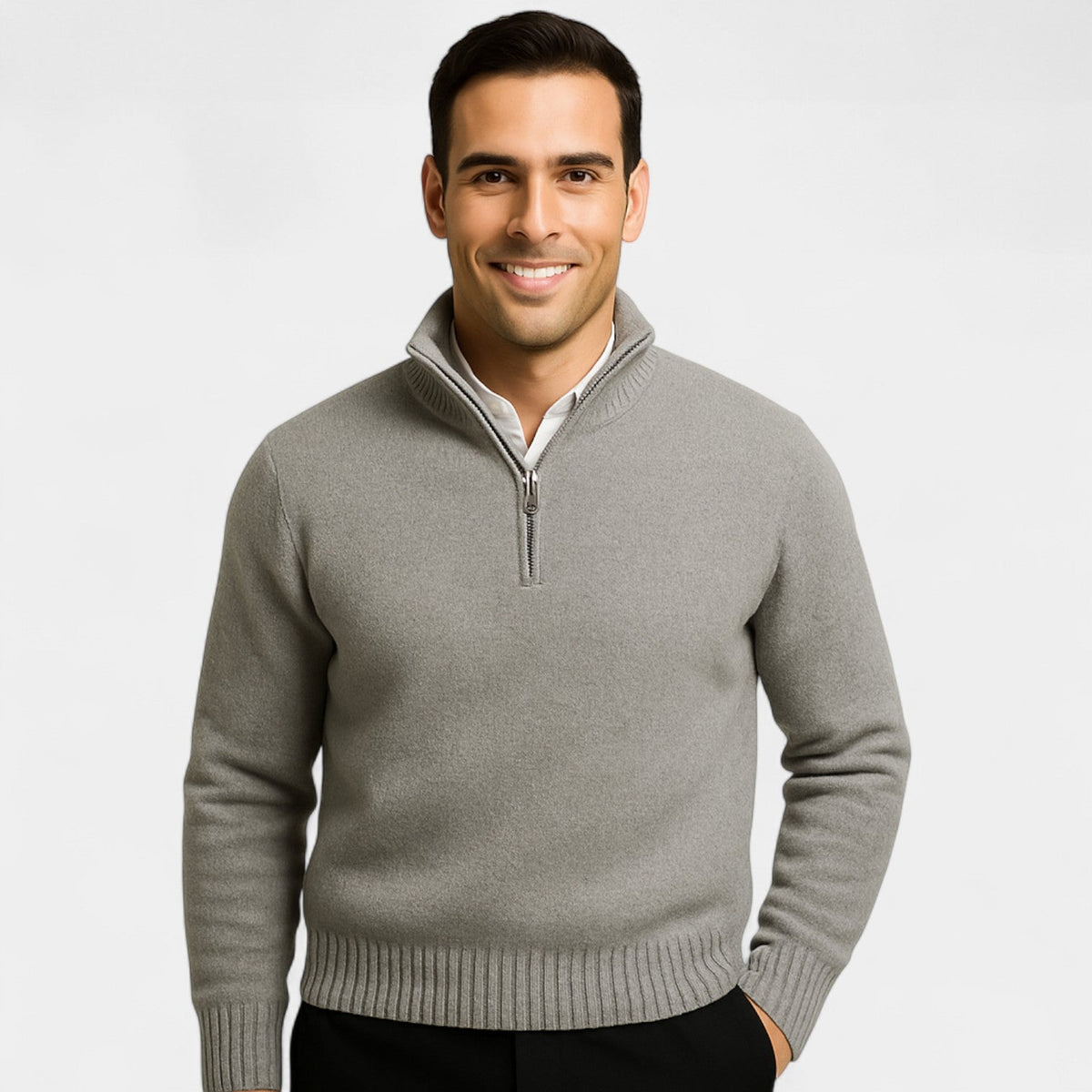 Pull homme quart zip maille